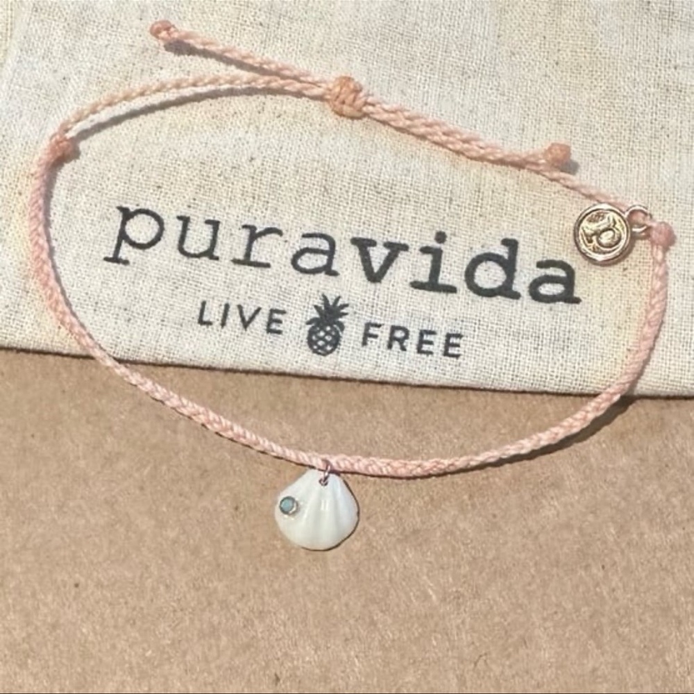 PURA VIDA Peach Mini Braid with Shell Charm Bracelet NEW rare!